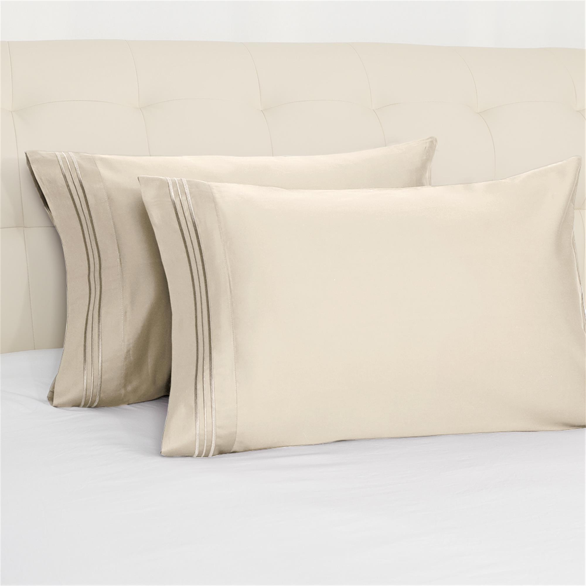 Unique Bargains LongStaple Cotton Pillow Cases Set of 2 Beige Standard