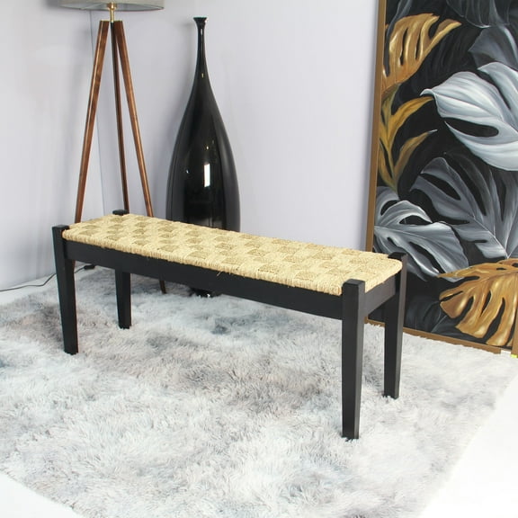 Shambles Seagrass Wood Bench M4H Shambles Solid Wood Natural Seagrass Indoor Bench