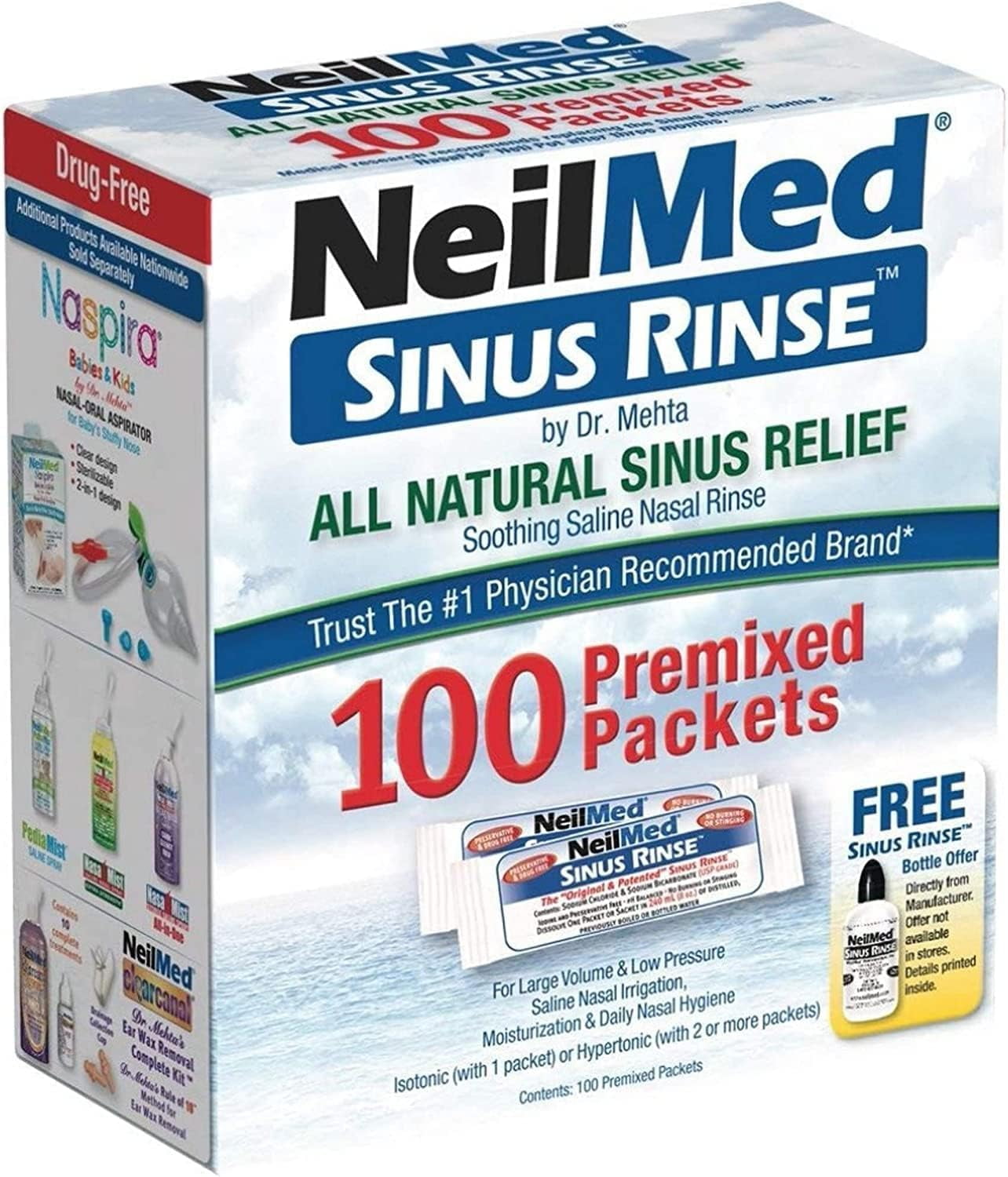 NeilMed Sinus Rinse 100 Salt Premixed Packets for Allergies & Sinus (Pack of 2)