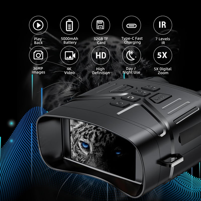 AMBLER Night Vision Goggles - 4K Binoculars 5000mAh Battery, 32GB TF Card 3" HD Screen for Camping Security, Black