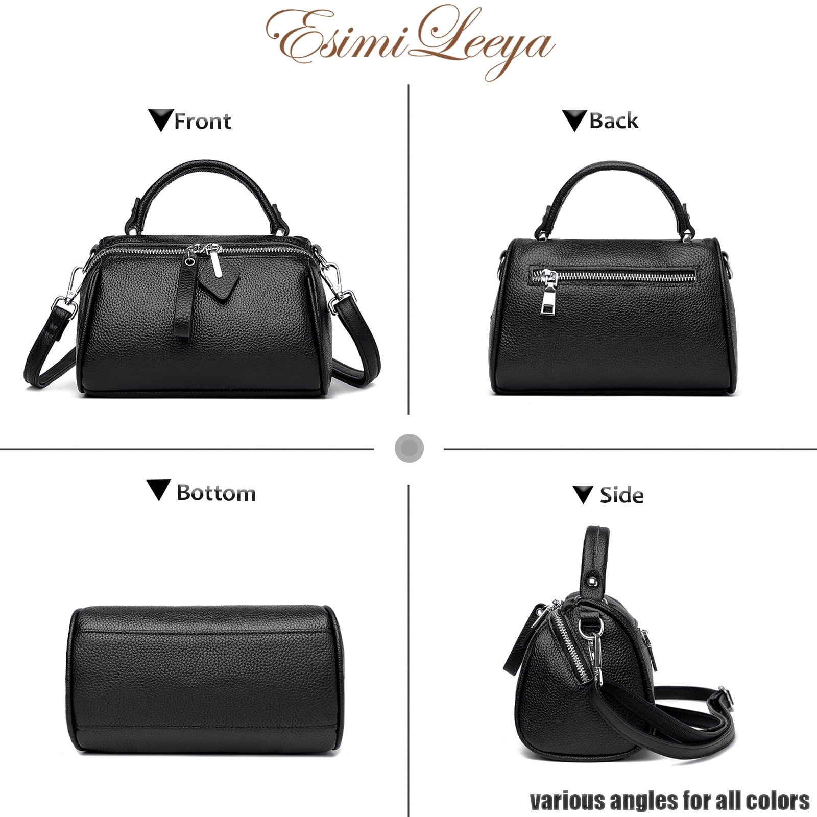 PORT&LOTUS Small Boston Bag Genuine Leather Crossbody Bag  Handbag for Women with Hand Strap and Adjustable Shoulder Strap.