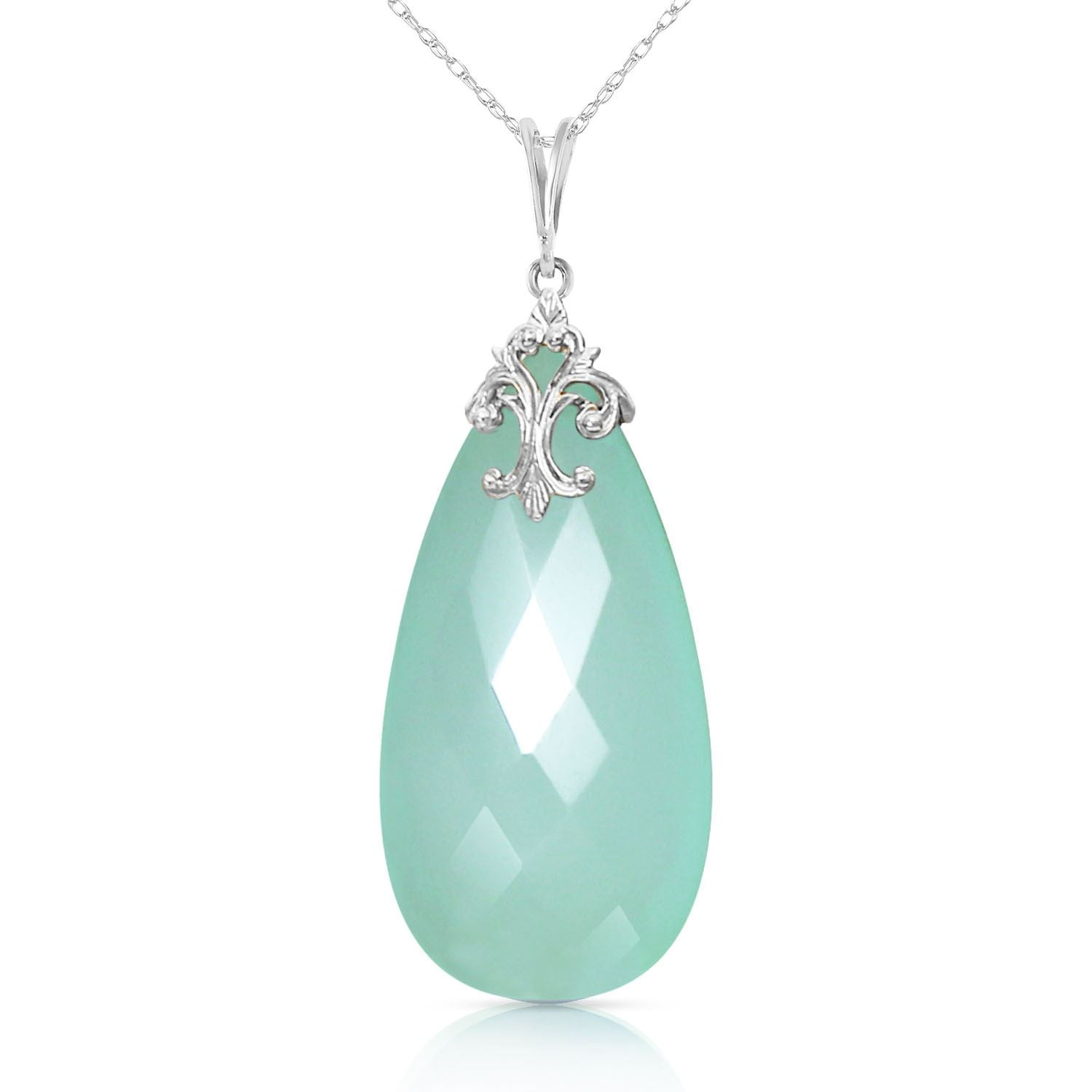 ALARRI 14K Solid White Gold Necklace with Briolette 31x16 mm Mint Green Chalcedony with 20 Inch Chain Length. by ALARRI