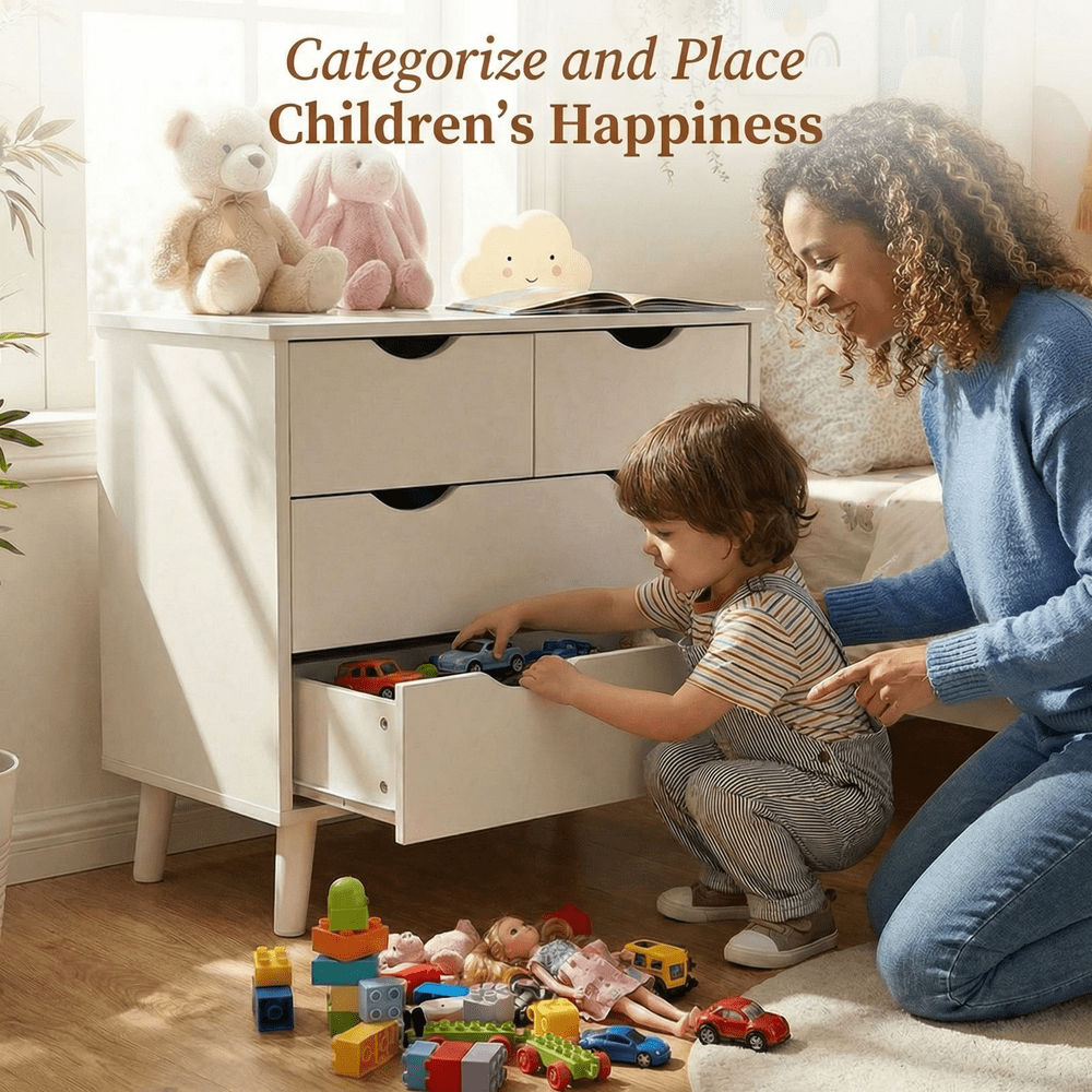 Slevoo 4 Drawers Dresser for Bedroom, 24.4''H White Drawer Dresser Nightstand with Solid Wood Legs