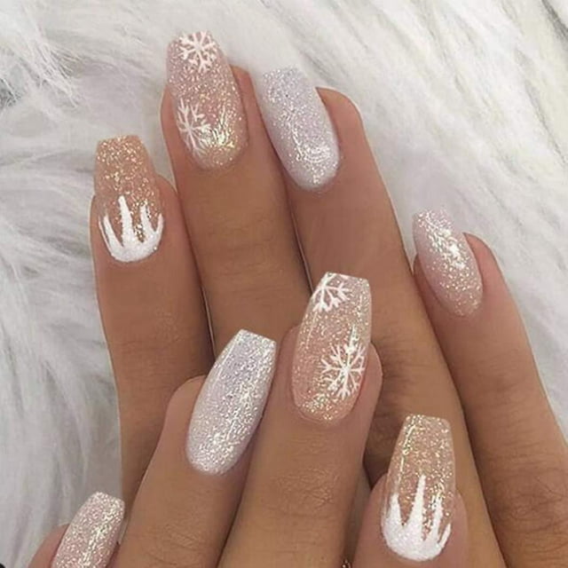 Uñas postizas TUNC de nieve blanca acrílicas de cobertura completa para mujeres y niñas adolescentes Sencillez
