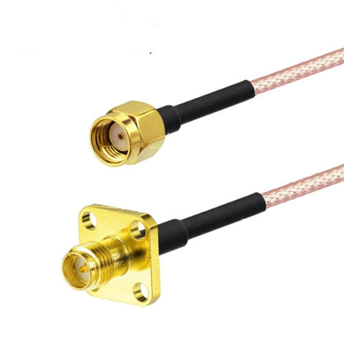 2-Pack RP-SMA Female to RP-SMA Male 4 Hole Flange Mount RG316 Pigtail Cable 15cm