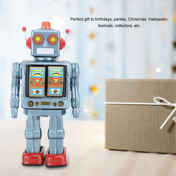 Wind Up Vintage Robot Speelgoed Metalen Tin Robot Retro Elektrische Roterende Figuren Model Volwassen Collectie Kindercadeau (BLUE Wind Up Vintage Robot Speelgoed Metalen Tin Robot Retro Elektrische Roterende Figuren Model Volwassen Collectie Kindercadeau (BLUE