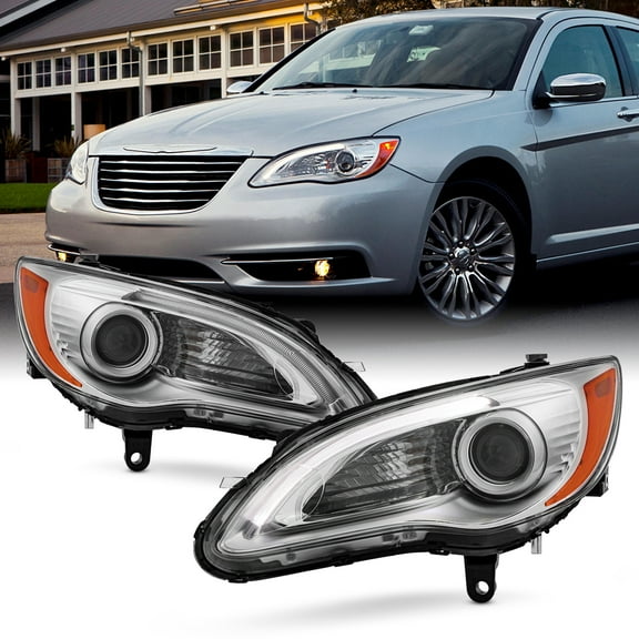 AKKON - Fits 2011-2014 Chrysler 200 [Halogen Type] Projector Chrome Headlights Pair Driver Passenger w/ LED DRL Running