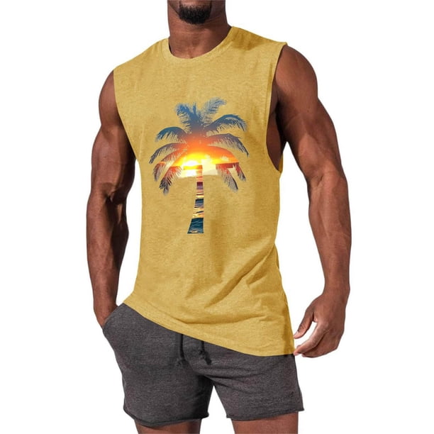 Camiseta sin mangas de cuello redondo para hombre, informal, a la moda, con estampado, deportiva, de poliéster