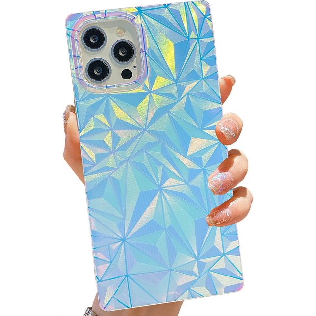 HAHDAXIA Slim Holographic Compatible with iPhone 12 pro Max Square Edge Case, Cute Geometric Triangle Pattern Soft TPU Silicone Shockproof Protective Durable Back Cases Cover Capa