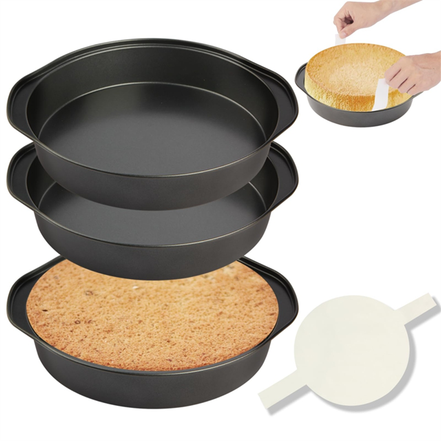 8 Inch Round Cake Pan, Nonstick Cake Pans with 100 PCS Parchment Paper, Carbon Steel Cake Baking Pans with Handle