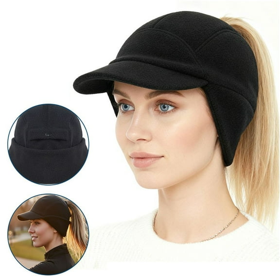 DIDADI Women's Winter Ponytail Hat with Ear Flaps Outdoor Warm Fleece Cap for Workouts