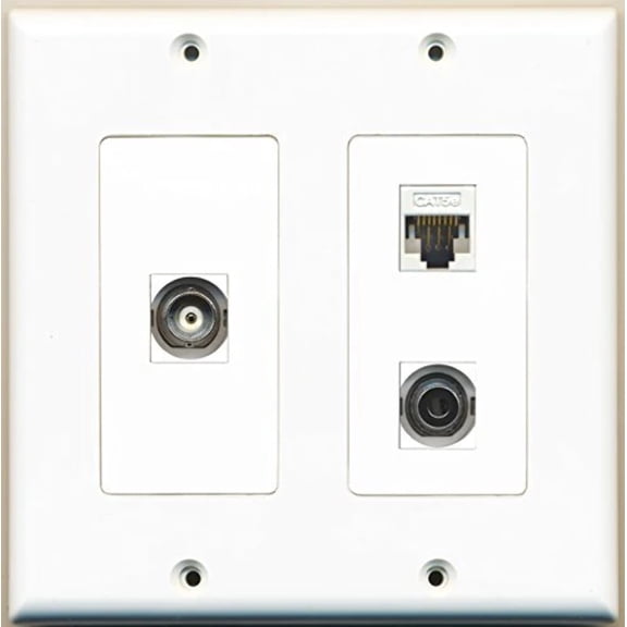 RiteAV - 1 Port 3.5mm 1 Port BNC 1 Port Cat5e Ethernet White - 2 Gang Wall Plate