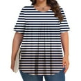 thumbnail image 2 of ZQUUVOU Women's Summer Top Plus Size Short Sleeve Solid Stripe Round Neck Front Fold Blouse White, 2 of 6