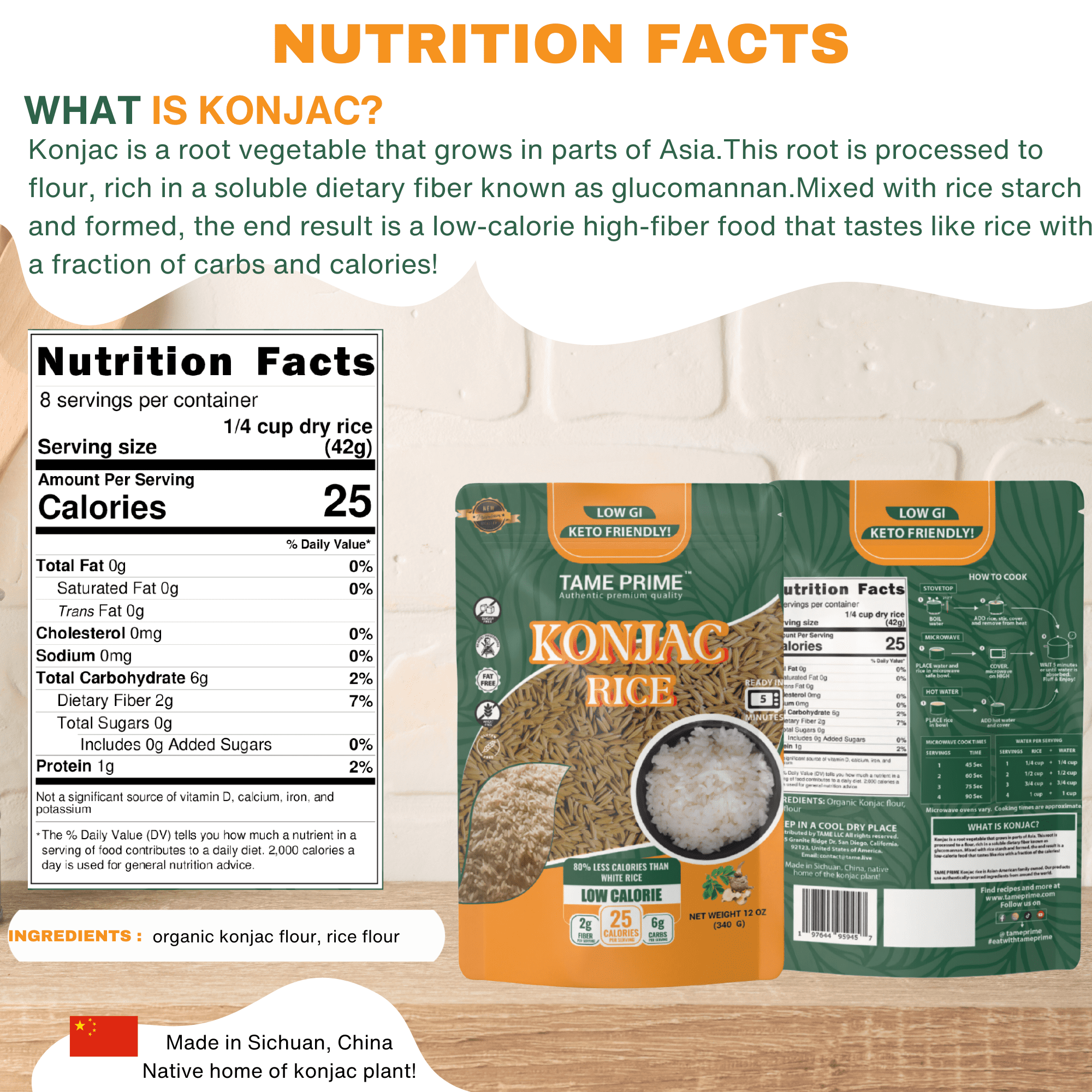 Dried konjac rice 12 oz, Keto Friendly,Low GI,80% less calories than white rice.
