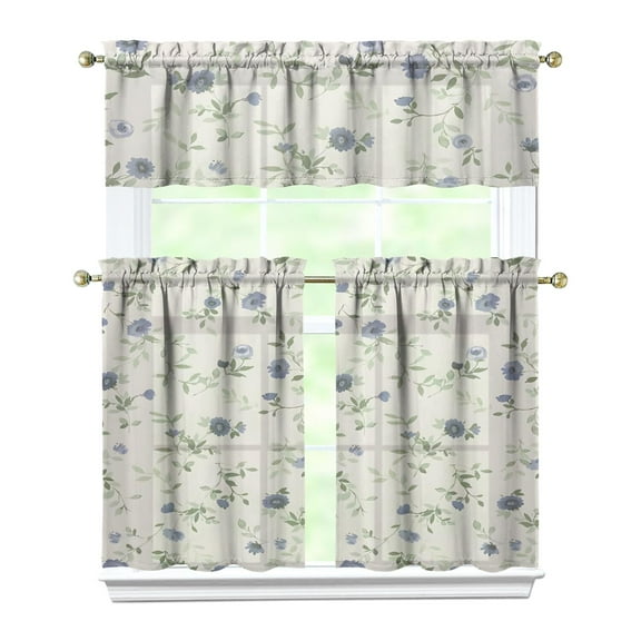 Summer Bloom Kitchen Curtains Set of 3 with Valance and Tier Panels