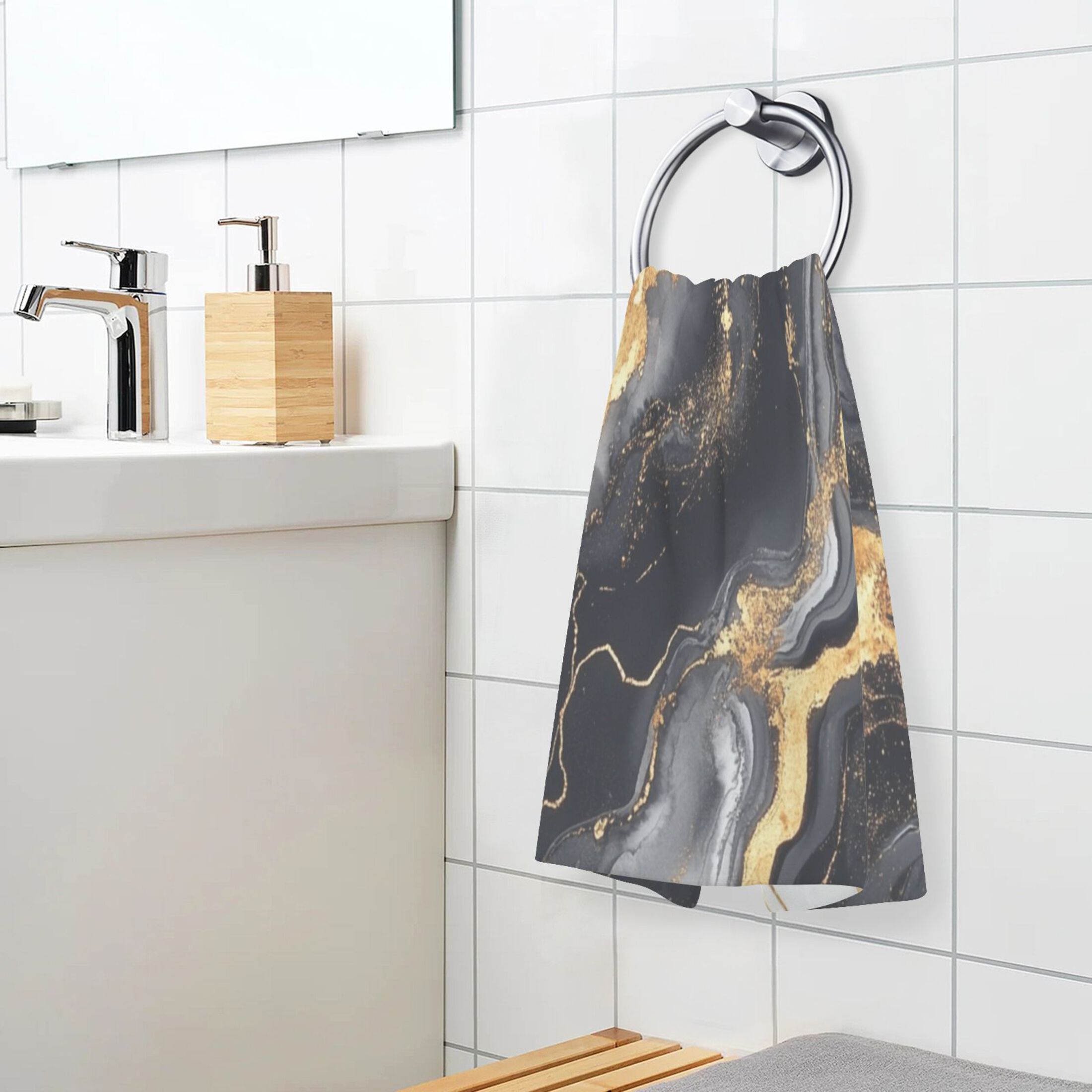 Cotton Towel Two-Piece 16x28 Inch One Sizex2 Face Towel Set Towel Set Cotton Hand Bath Towel Bathroom Beach Black Marble