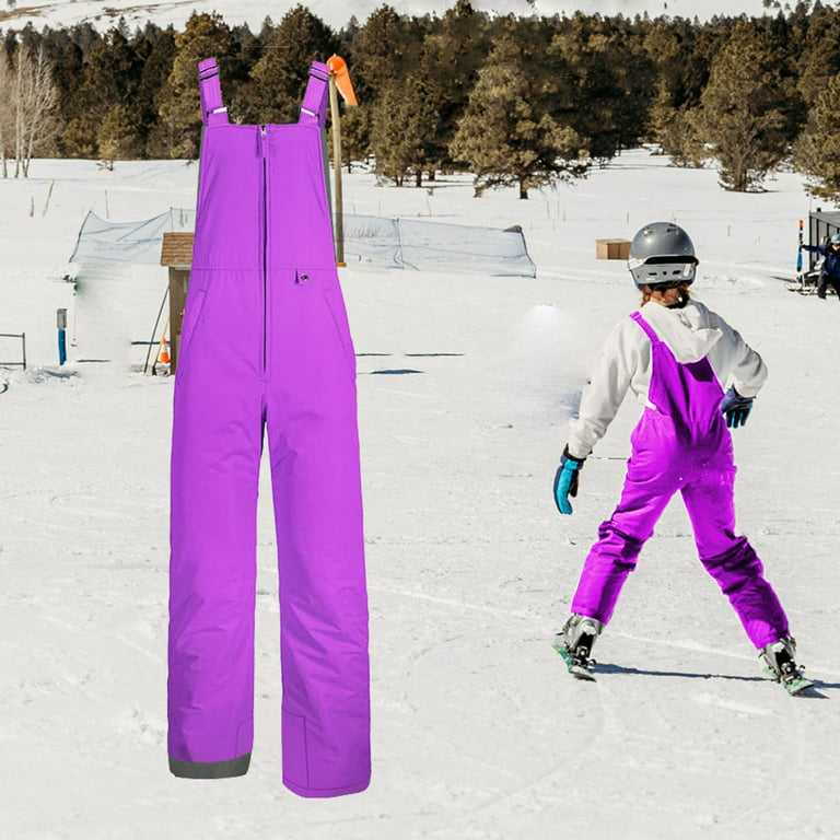 Suanret Men Kids Insulated Waterproof Ski Snow Bib Overalls Winter Warm  Snowboard Pants Shoulder Strap Jumpsuits Purple Kid 10-12 Years 