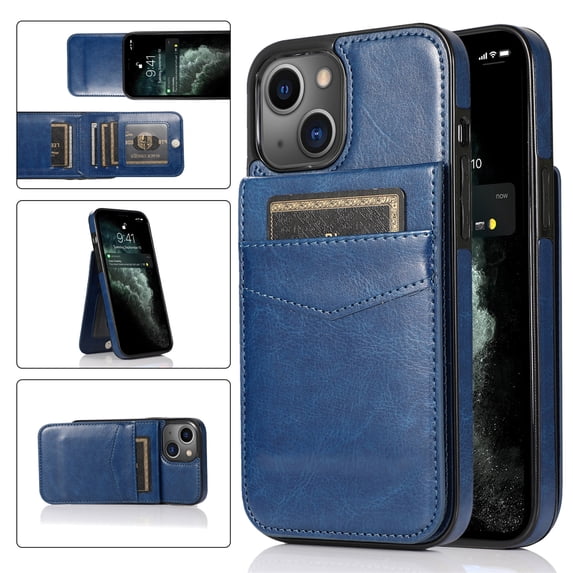 Jiahe Cover For iPhone 14 6.1 inch,Shockproof Wallet Case with Card Holder,Flip Premium Leather Kickstand Protective Cover,Darkblue