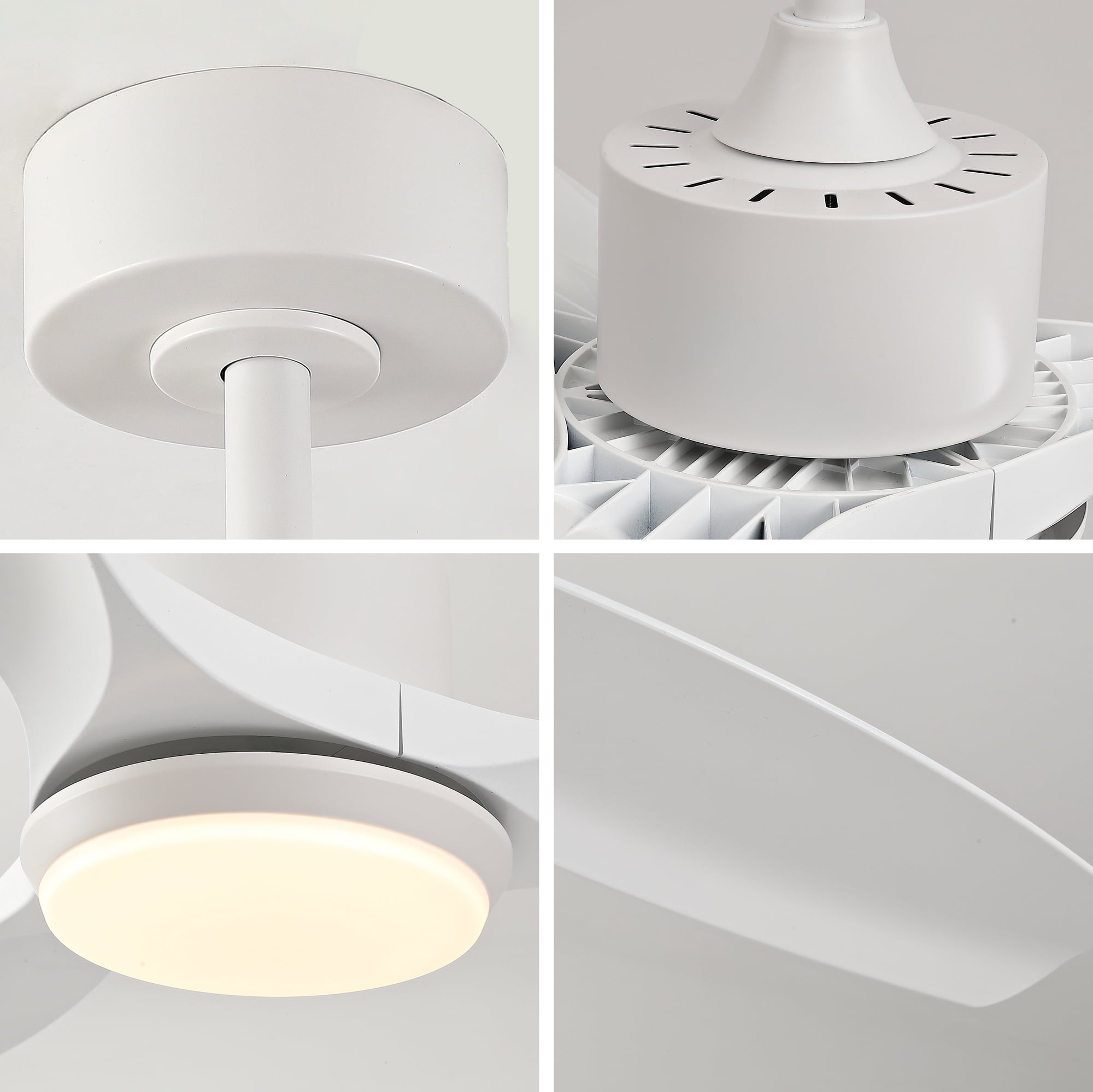 52" Modern White Ceiling Fan with Light & Remote, 3-Blade, Reversible DC