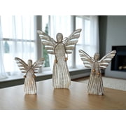 Wooden Angel Figurines Rustic Farmhouse Christmas Décor Inspirational Holiday Ornaments Tabletop Centerpiece Mantel Shelf Decorations Religious Wooden Angels for Home Office (Set of 3)