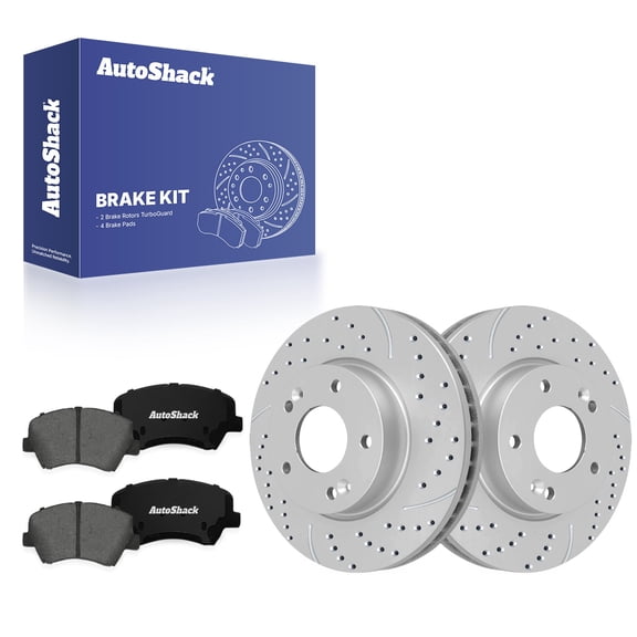 AutoShack Front Brake Rotors & Premium Pads for Hyundai, Elantra 2011-2016, FWD L4 1.8L 2.0L - Coated Drilled & Slotted - Silver Matte Finish - TurboGuard - 11.02" (280 mm), 5-Lug