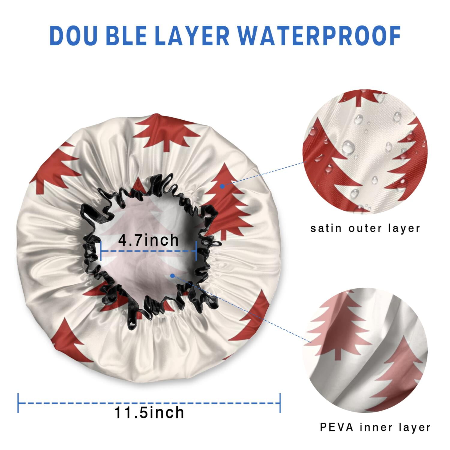 Shower Caps,Red Christmas Tree Pattern Waterproof Shower Cap for Women 4 Pieces,Double Reusable Hair Cover for Shower PEVA Elastic Stretch Hem