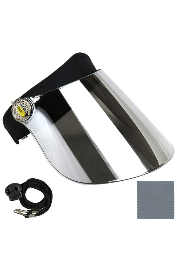 Sun Visor Hat Cap UV Protection - Premium Adjustable Solar Headband Face Shield Mirrored (Black Headband)