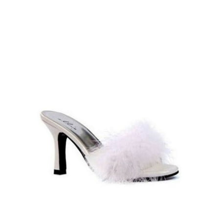 

Ellie Shoes White Satin Maribou Slippers PHOEBE White