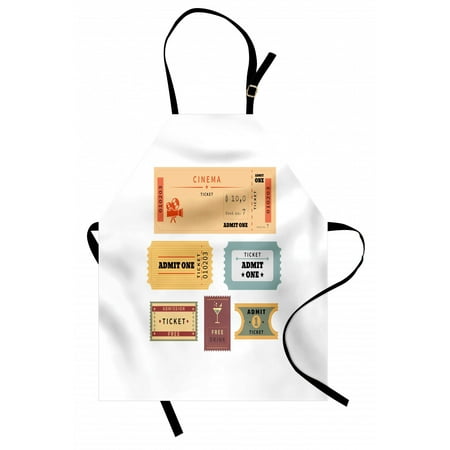 

Movie Theater Apron A Set of Retro Cinema and Other Events Tickets for One Vintage Illustration Unisex Kitchen Bib Apron with Adjustable Neck for Cooking Baking Gardening Multicolor by Ambesonne