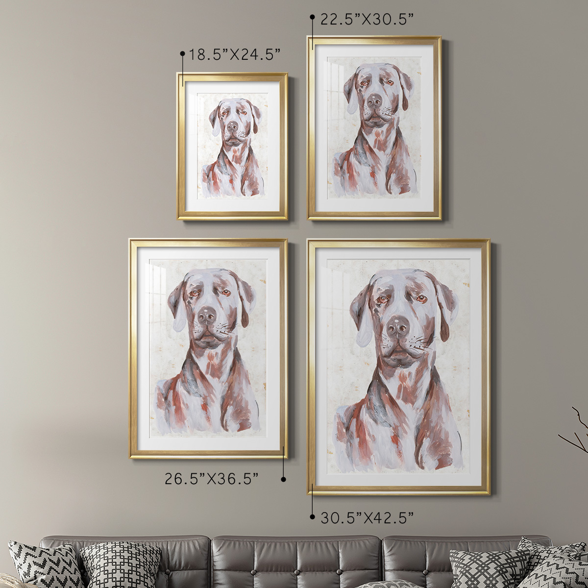 Wexford Home Sitting Dog I Premium Framed Print, 18.5" x 24.5" - Ready to Hang, Gold (Set of 2)