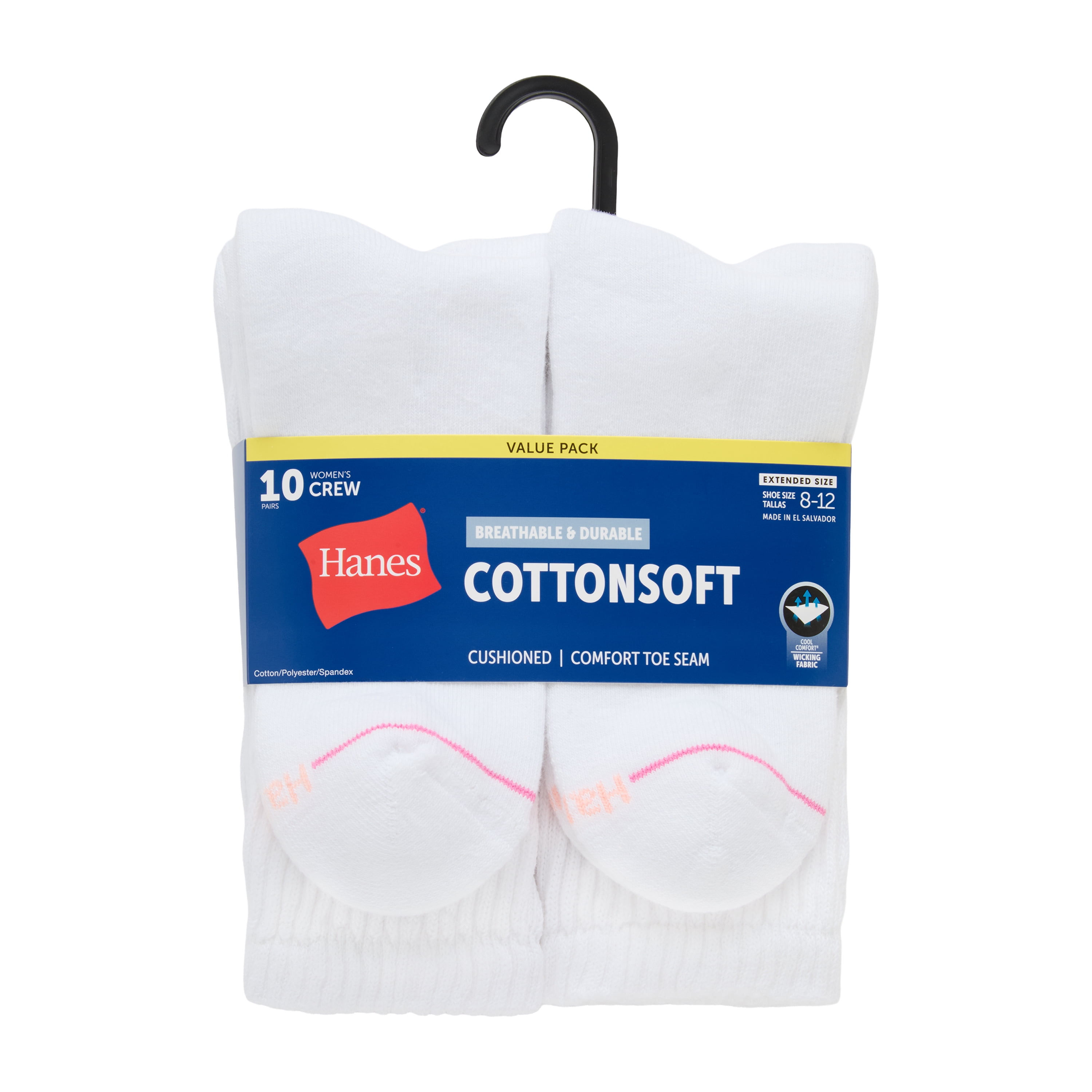 Hanes Womens CottonSoft Crew Socks, 10-Pack, Size 8-12