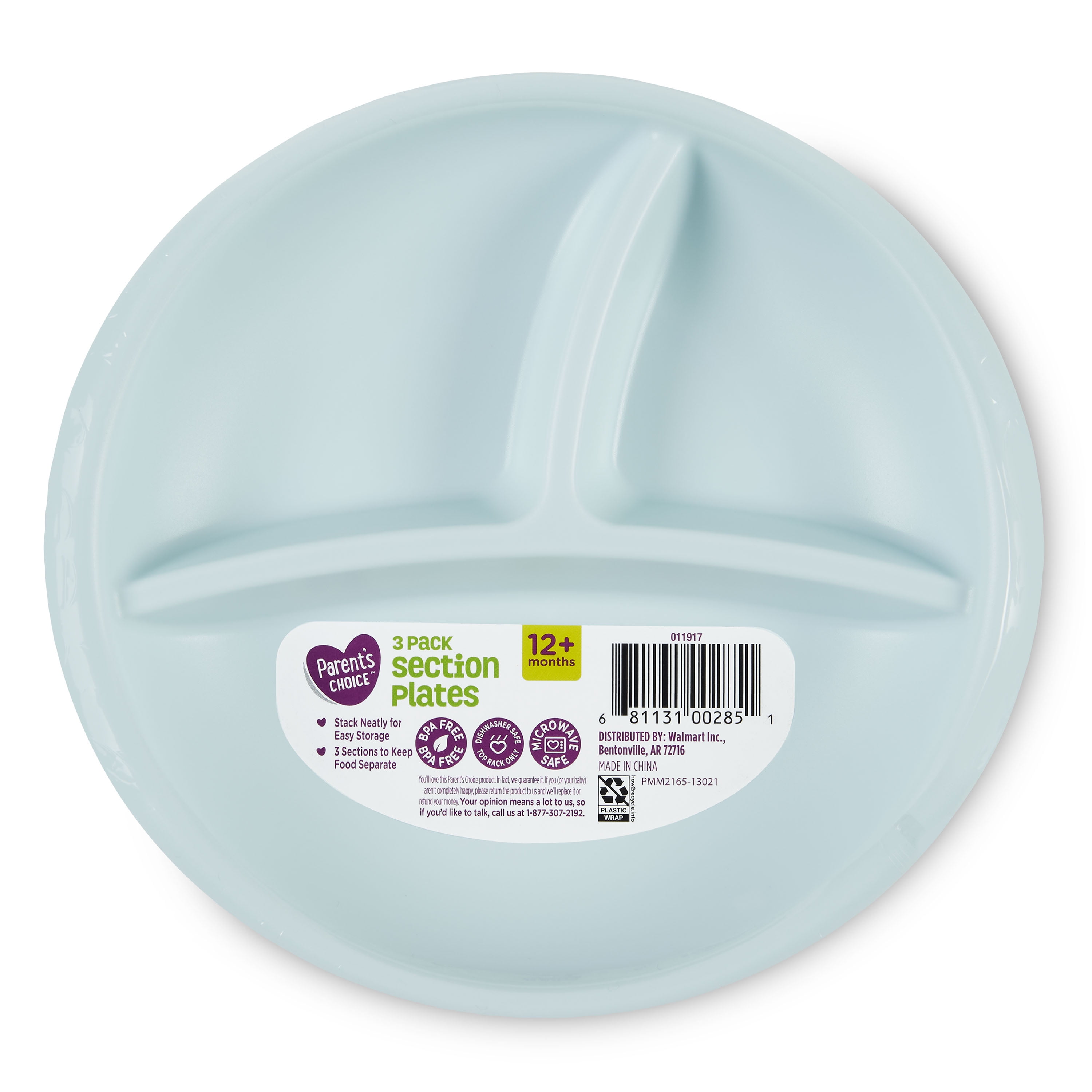 Parent's Choice 3 Compartment Section Plate, Toddlers Aged 12 Months and up, 3 Count, Gender Neutral