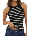 thumbnail image 3 of Baywell 2024 Summer Spice Hanging Neck Sleeveless Striped Bottom Sexy Slim Tank Top for Women S-XL, 3 of 7