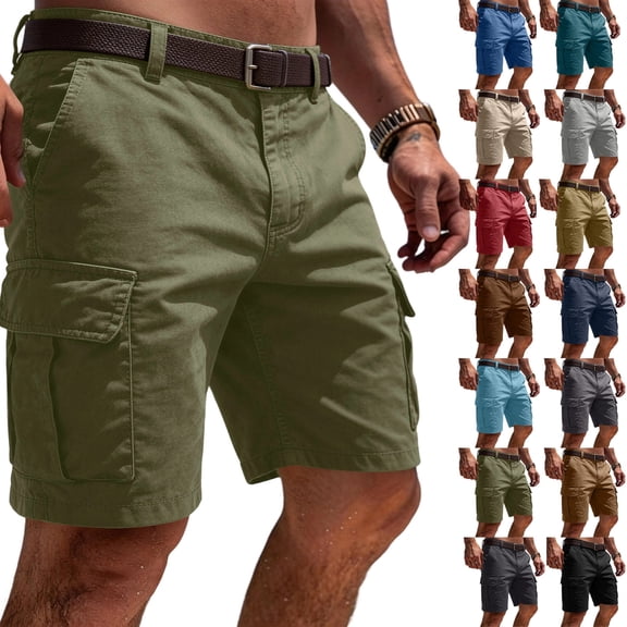 Cargo Shorts for Men Relaxed fit Elastic Waist Athletic Work Shorts Summer Lightweight Hiking Shorts Multi Pockets,L,#03 Army Green