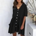 thumbnail image 2 of Women Summer Dresses, Dresses for Women,Women's Casual Mini V-Neck Loose Sleeve Dress with Half Pocket Solid Button Design Comfortable Ladies Summer Dress, 2 of 7