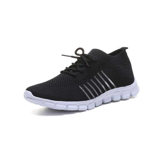 MAWCLOS Espadrilles Confortables pour Femmes Lacets Antidérapants Chaussures Décontractées à Enfiler pour Course Marche Noir 4.5