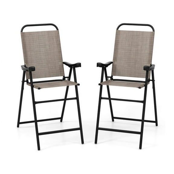 Spaco Patio Folding Bar Stool Set of 2 with Metal Frame and Footrest-Coffee, Outdoor Stackable Dining Chairs for All Weather, Breathable Garden Outdoor Furniture for Backyard Deck