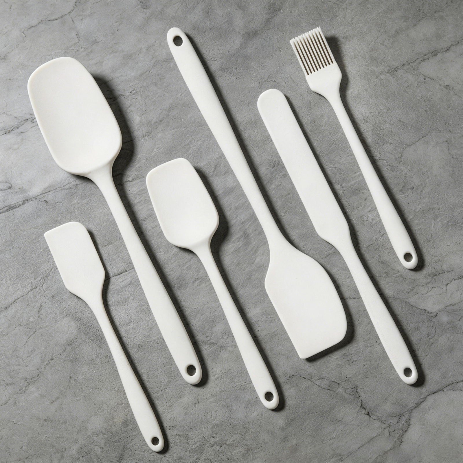 Food grade silicone rubber spatula set, 6-piece kitchen cooking and baking mixing utensil set, high heat resistance non stick dishwasher - white, suitable for kitchen and dining kitchen supplies