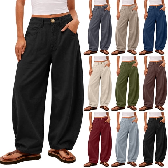 SwiftWear Barrel Pantss for Women Trendy High Waisted Cotton Wide Leg Baggy Trouser with Pockets