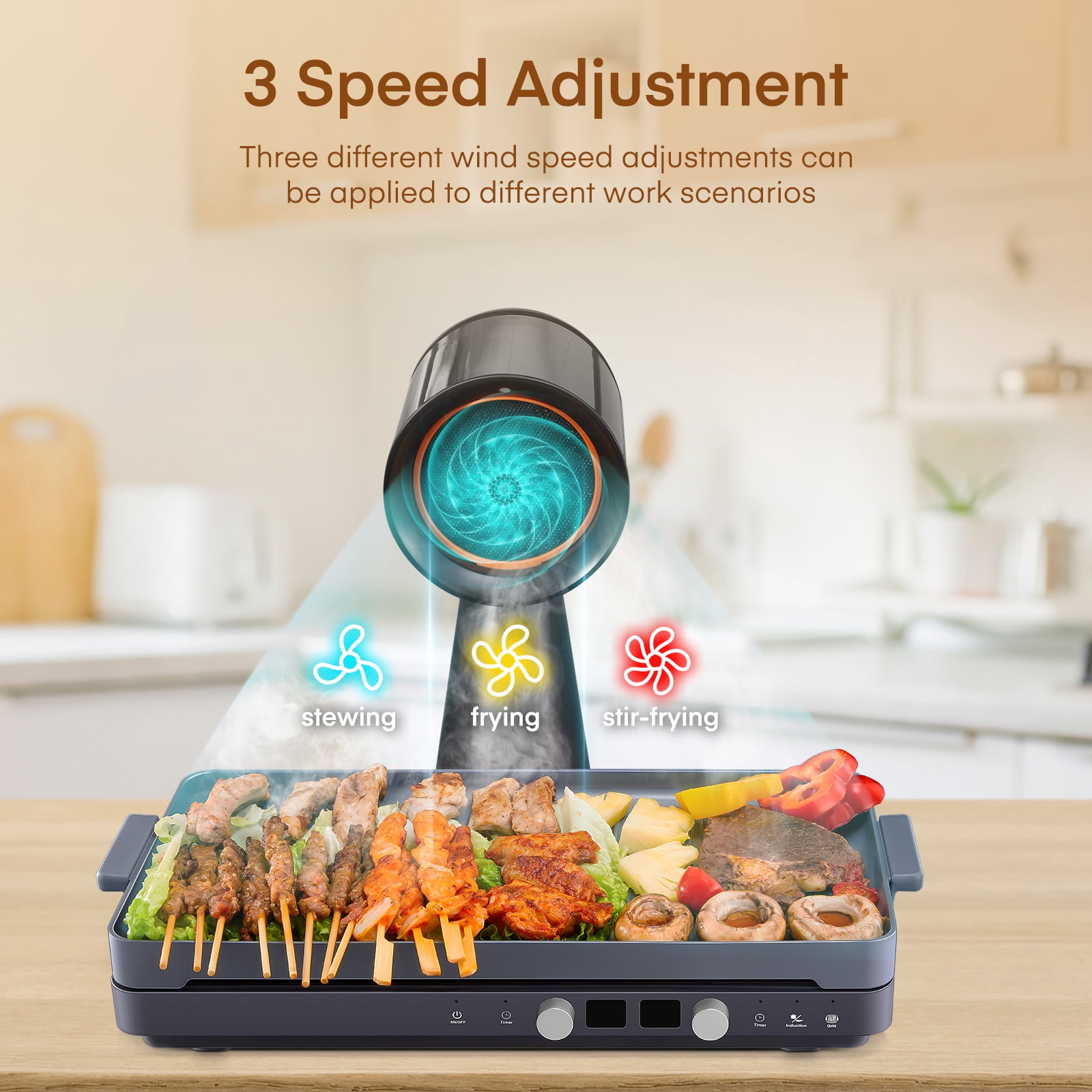 Portable Range Hood, Desktop Range Hood with 3 Speed Exhaust Fan,Low Noise & Large Oil Collection Cup,Detachable Aluminum Filter, 120V Indoor BBQ