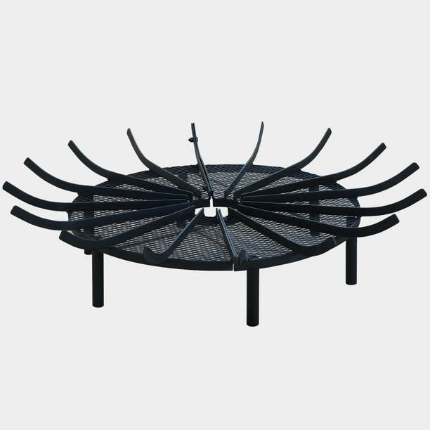 Aoodor Outdoor Fire Pit Grate Log Round 36 Kindling Tools Spider Wire Net Support Base Firewood Grates Complimentary Tongs Black Color Garden Use Com Aoodor Outdoor Fire Pit Grate Log Round, Round Outdoor Fireplace Grate
