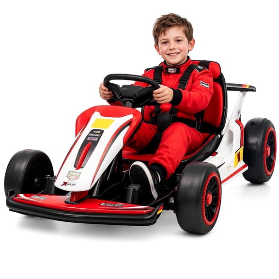 TULILLO 24V 7Ah Kids Electric Go Kart, Ride on Toys Drift Kart for Big Kids, White