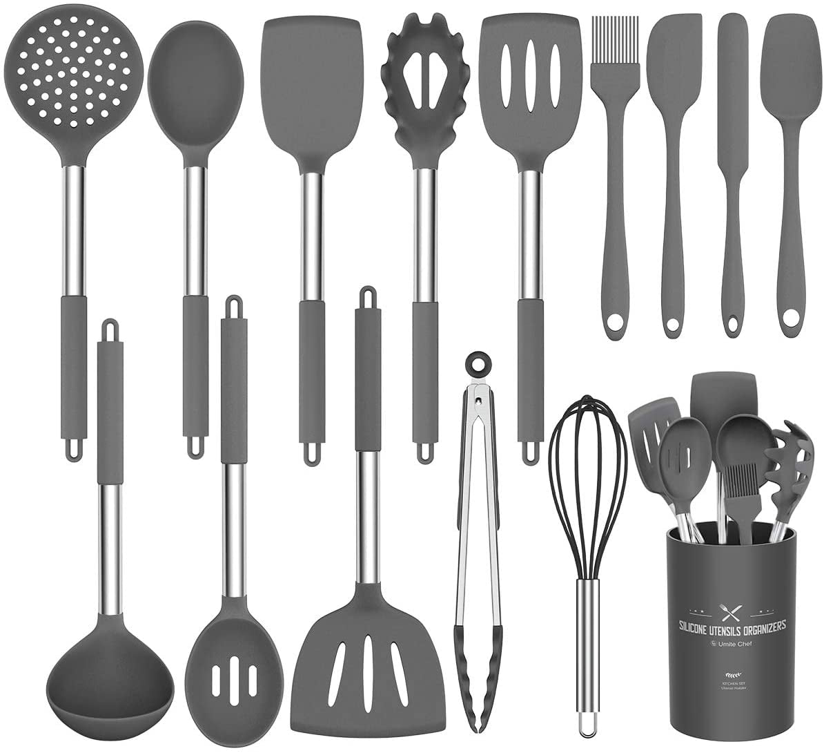 Nonstick Cooking Spatulas Spoon Ladle Serving Tongs Silicone & Stainless Steel Kit Whisk Kitchen Utensil Set Pasta Server Spatula Tools For Pots & Pans Strainer 8 Best Kitchen Utensils 