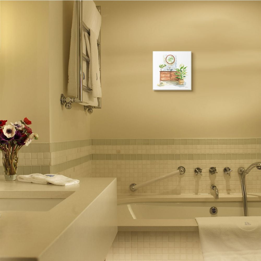 Stupell Industries Home Interior Bathroom Vanity Cabinets Blue Brown Painting Unframed Art Print Wall Art, 12x12, by Sue Schlabach