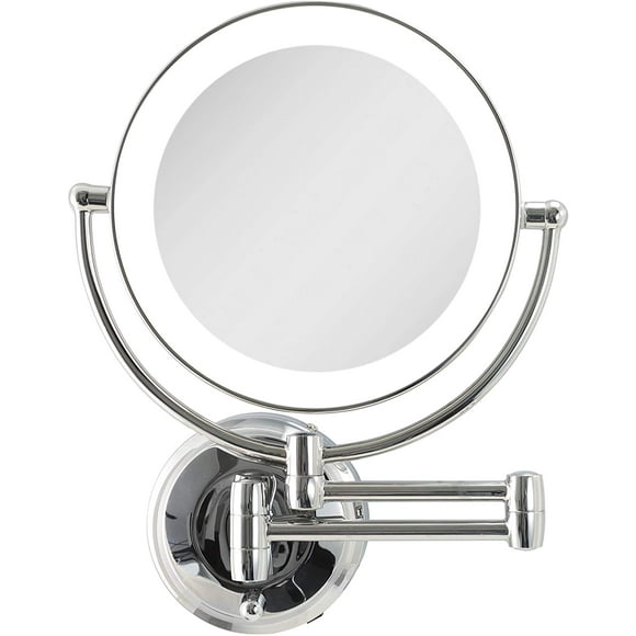 LED Lighted Dual-Sided 10X/1X Magnification Wire-Free Cordless Wall Mount Bathroom Beauty Makeup Grooming Mirror with 12" Extenda