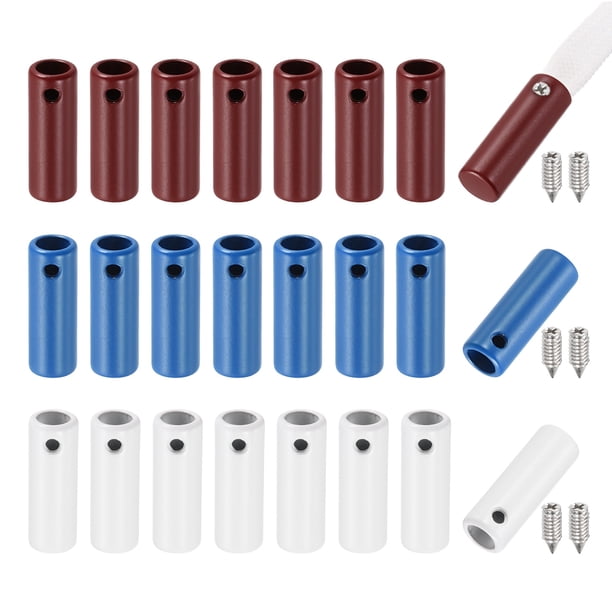 Uxcell 24 Pcs Puntas de Cordones, 20mm Aglets Metálicos para Reemplazo de Tapas de Cuerda de Zapatos con Tornillo para Zapatillas de Lona DIY Cuerdas de Ropa, Vino Rojo/Azul/Blanco