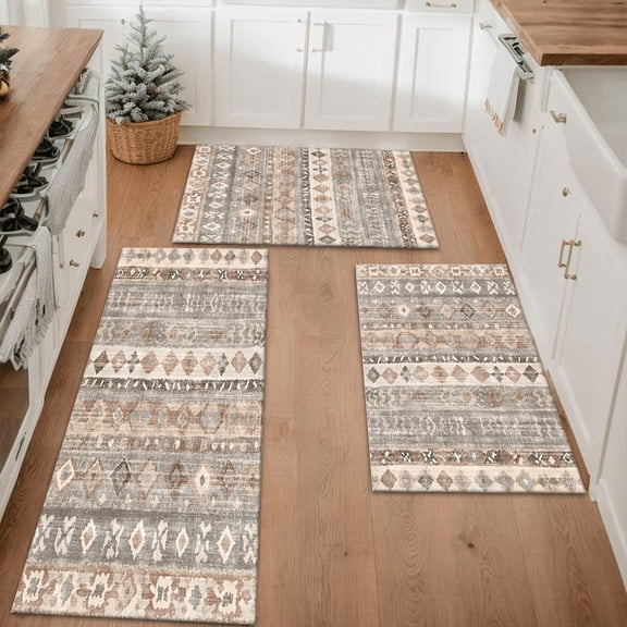 Farmhouse Kitchen Rugs Set 3 Piece, Boho Kitchen Mats for Floor, Non-Slip Kitchen Rug Waterproof Mats for Kitchen, Runner Rugs for Hallway Laundry Holiday Sink Decor