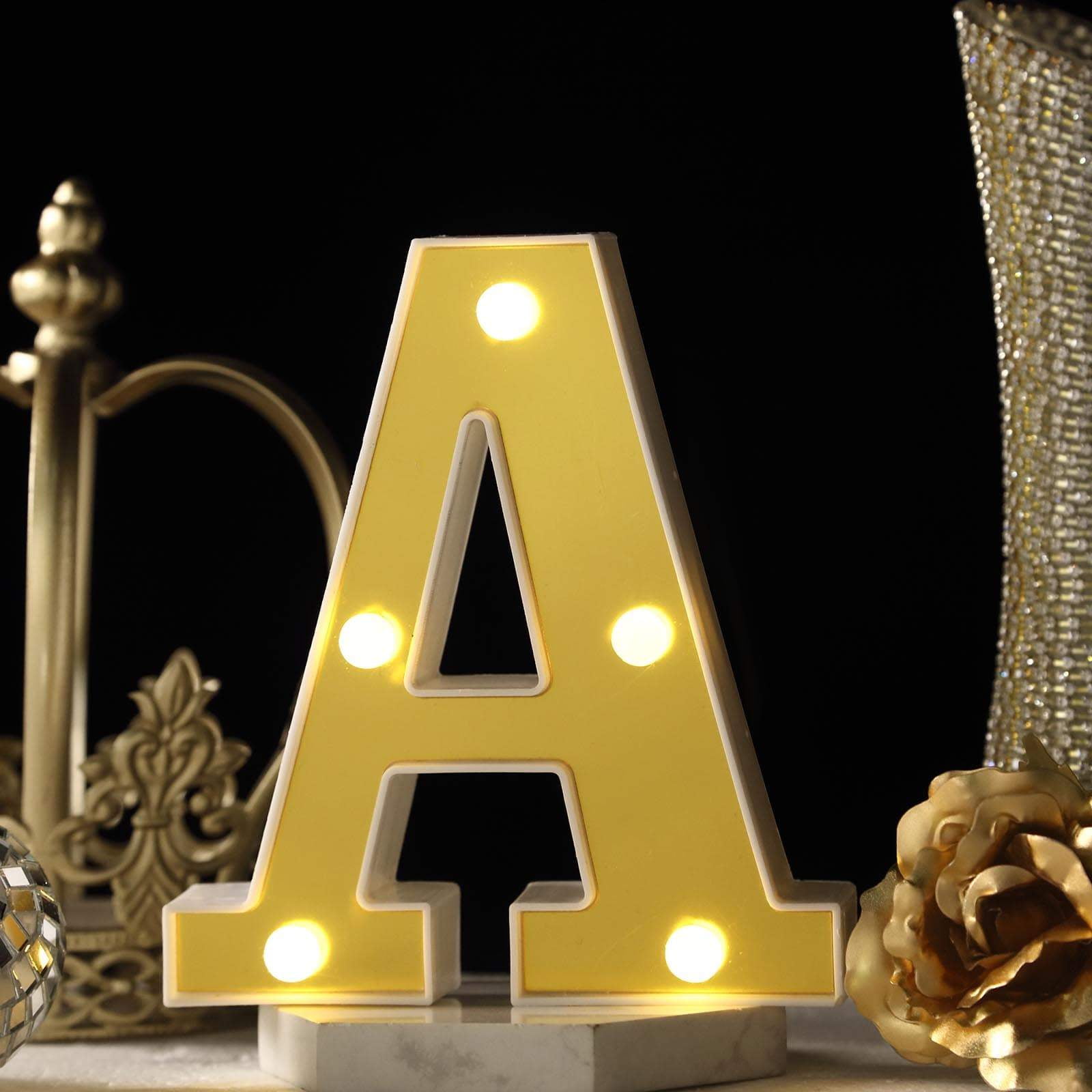 Efavormart 6 3D Gold Marquee Letters 5 LED Light Up Letters Warm White 