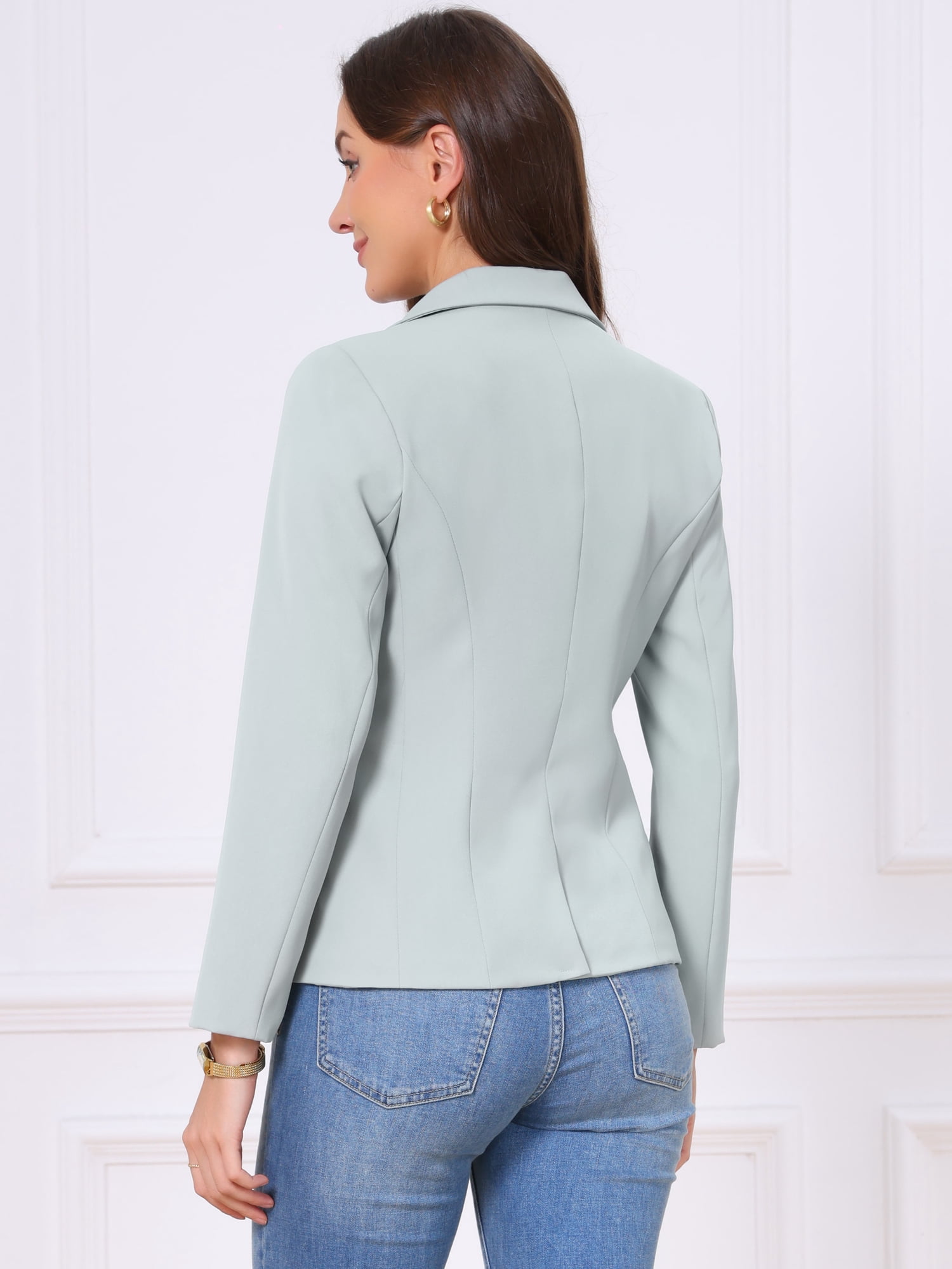 DARING DIVA Women's Casual Long Sleeve One Button Pockets Suit Jacket L Gray