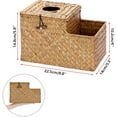 thumbnail image 3 of Square Woven Tissue Box Cover - Decorative Cube Tissue Box with Side Organizer, Rustic Seagrass Tissue Holder for Living Room Vanity Night Stand Table Countertop Office,Caramel, 3 of 14